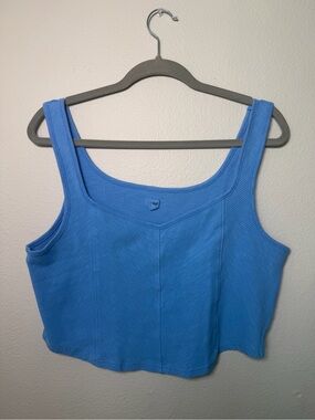 aerie XXL Bright Blue Ribbed Scoop Corset Style Crop Cotton Tank